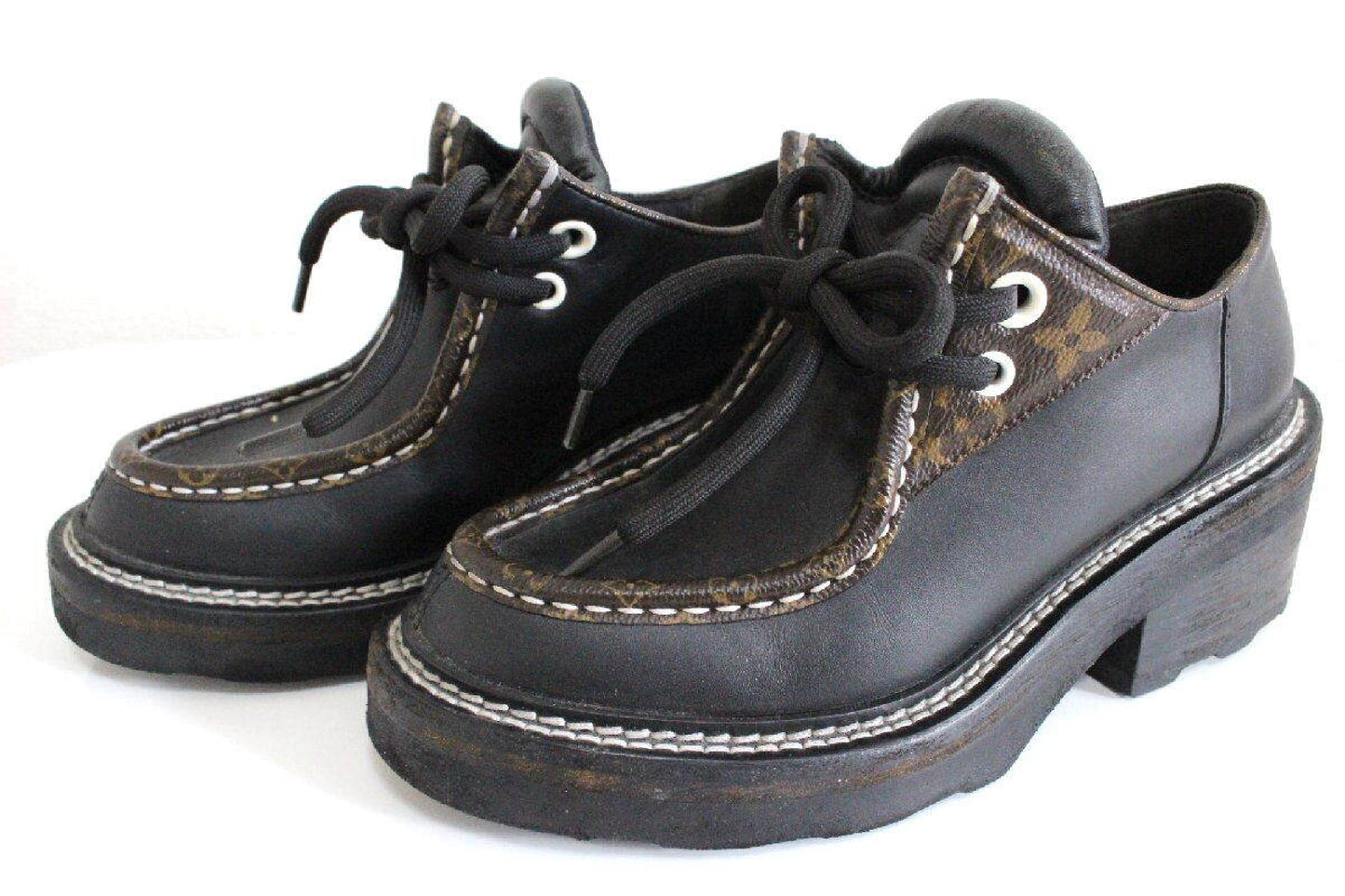 LOUIS VUITTON Bobur Line Monogram Shoes Women's Size 35 x Loafers