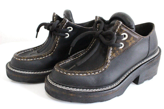 LOUIS VUITTON Bobur Line Monogram Shoes Women's Size 35 x Loafers