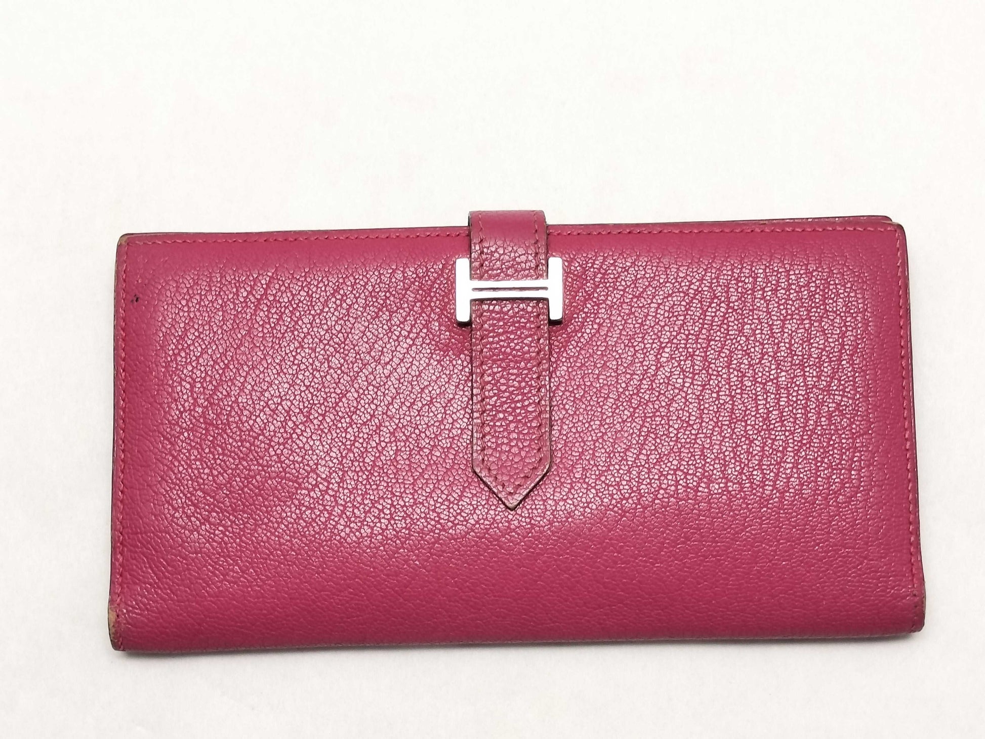 HERMES Bearn Soufflet Pink Long Wallet