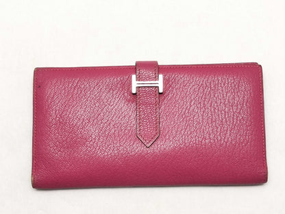 HERMES Bearn Soufflet Pink Long Wallet