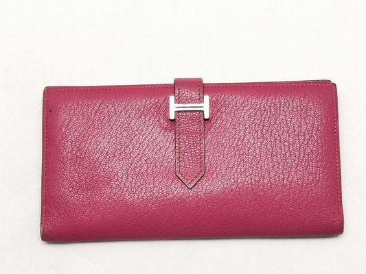 HERMES Bearn Soufflet Pink Long Wallet