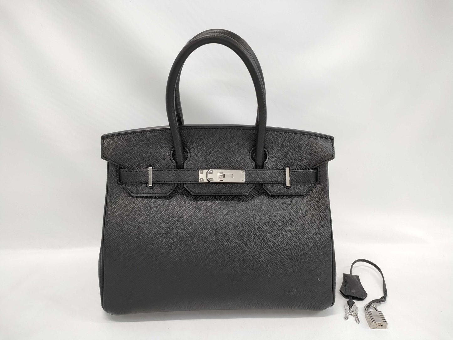 HERMES Birkin 30 Epsom Black Silver Hardware X Stamp Handbag