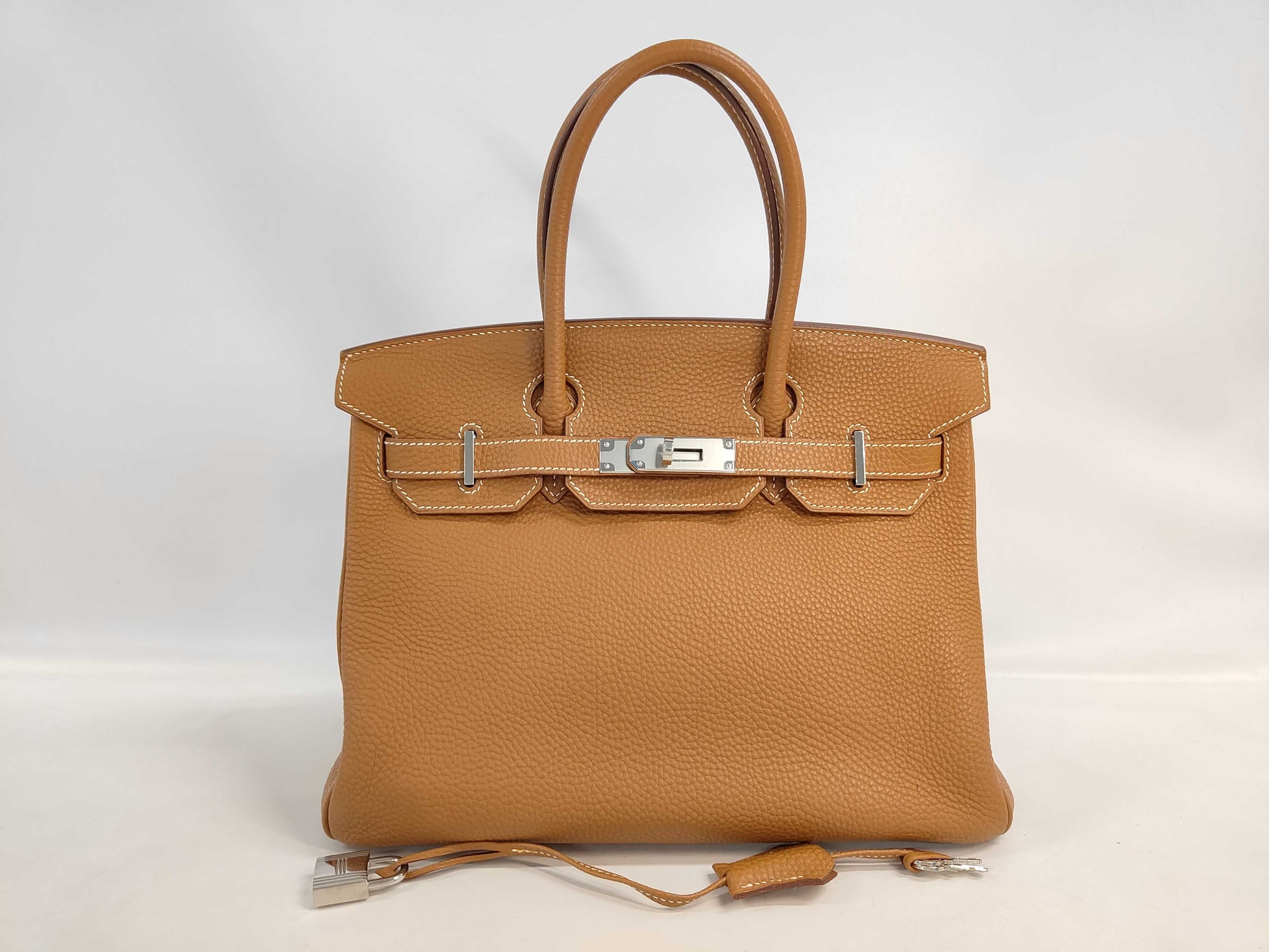 HERMES Birkin 30 Gold with Silver Hardware, Togo Handbag