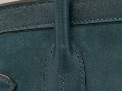 HERMES Birkin 30 Blue Thalassa Gold Hardware Handbag