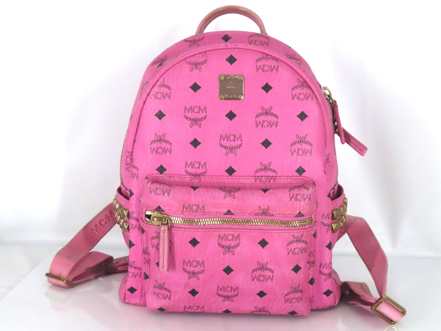 MCM Visetos Leather and Stud Backpack/Rucksack, Pink