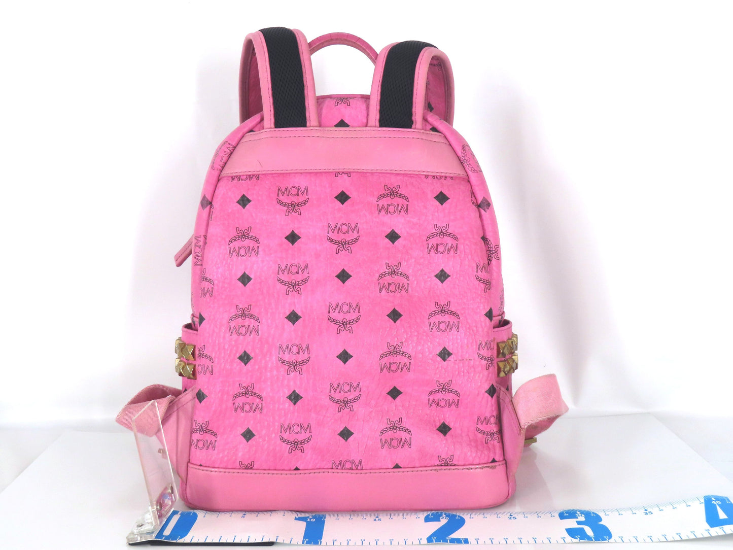 MCM Visetos Leather and Stud Backpack/Rucksack, Pink