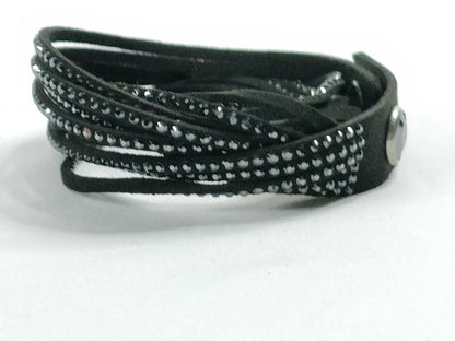 SWAROVSKI Black Rhinestone Bangle, Fabric, 10.3g, Approx. 17cm, Comes with Bag