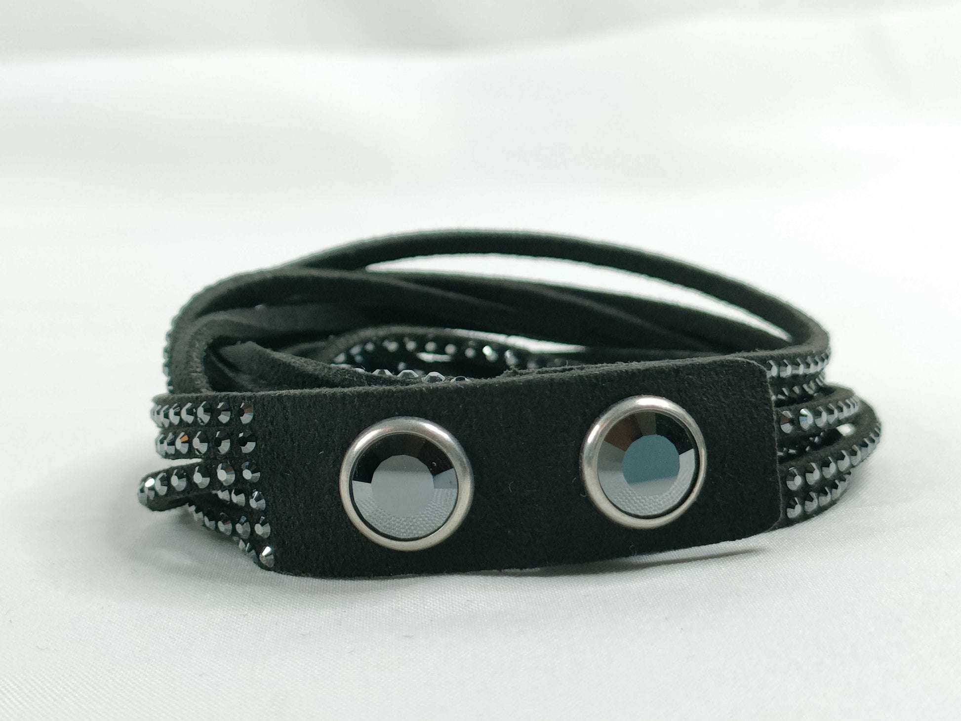 SWAROVSKI Black Rhinestone Bangle, Fabric, 10.3g, Approx. 17cm, Comes with Bag