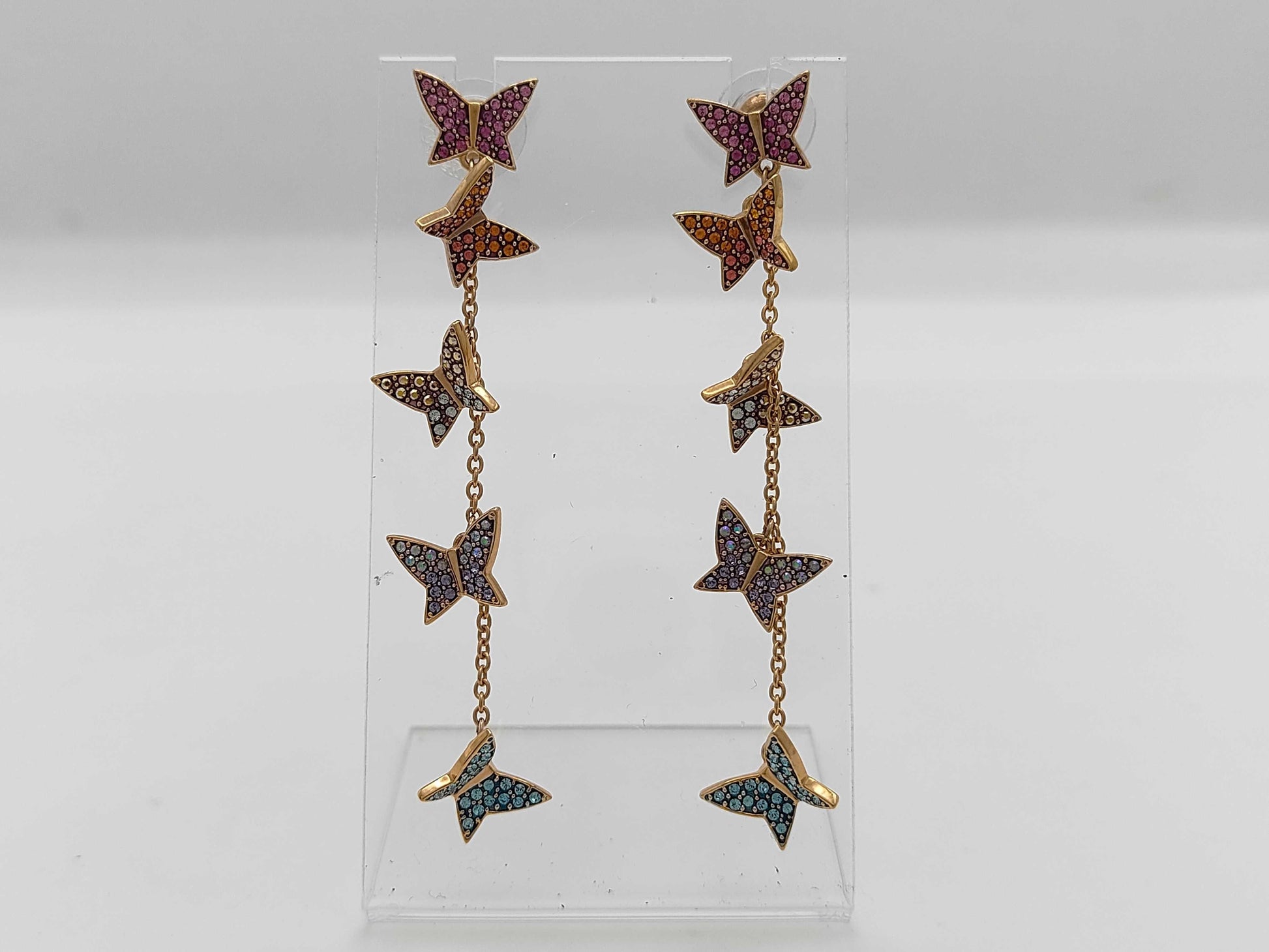 SWAROVSKI Butterfly Multicolor Stone Earrings, GP 7.0g, with Box