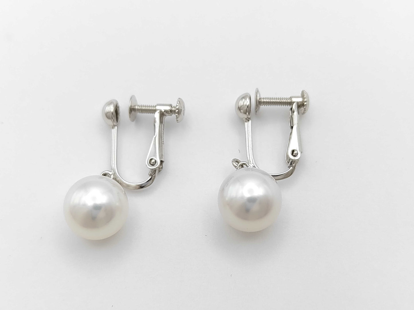 Pearl Earrings, Diameter: Approx. 8.5mm, 2 Pieces, 14K White Gold, 3.1g 