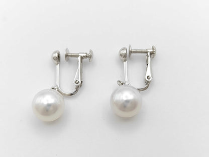 Pearl Earrings, Diameter: Approx. 8.5mm, 2 Pieces, 14K White Gold, 3.1g 