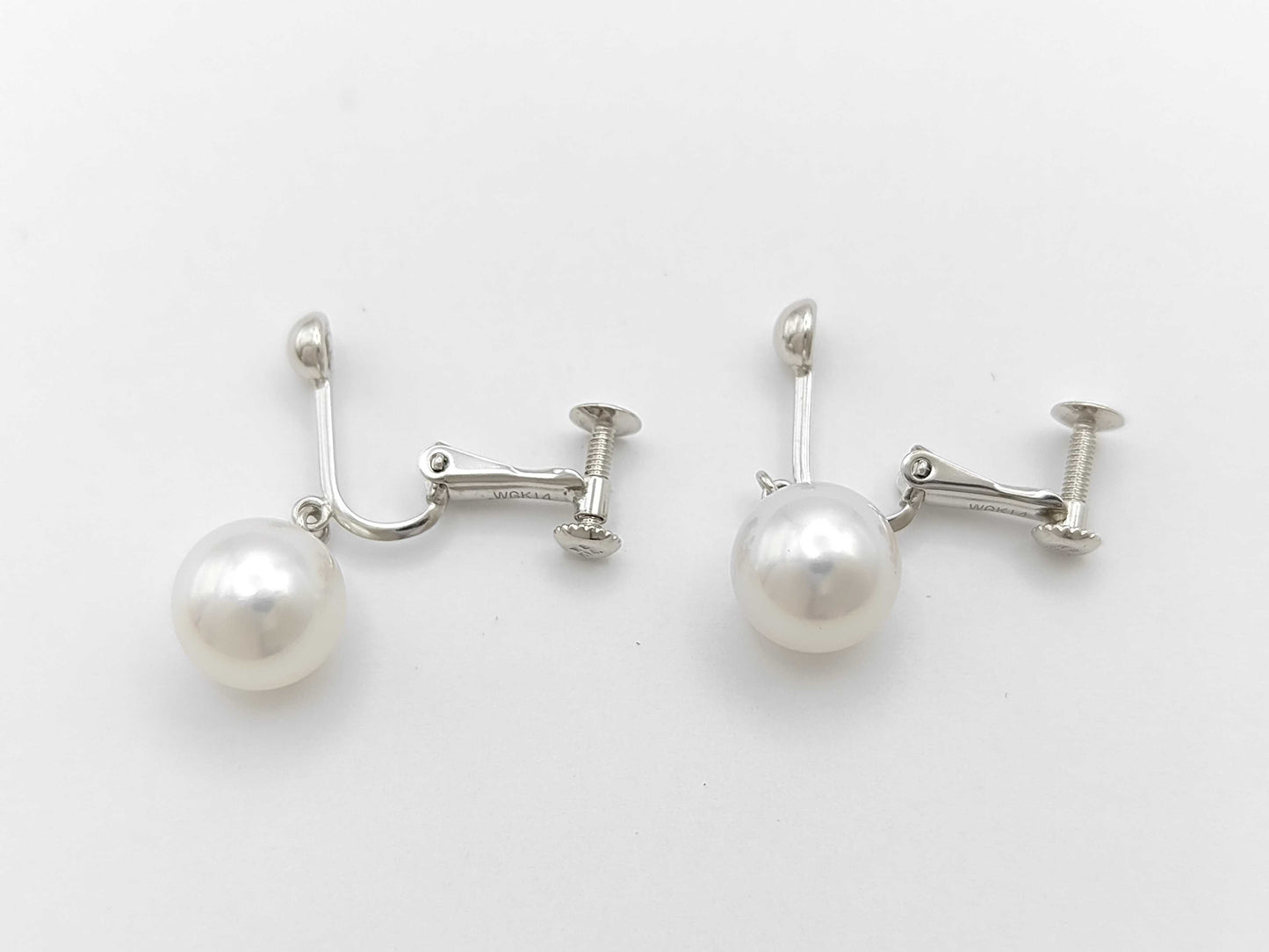 Pearl Earrings, Diameter: Approx. 8.5mm, 2 Pieces, 14K White Gold, 3.1g 