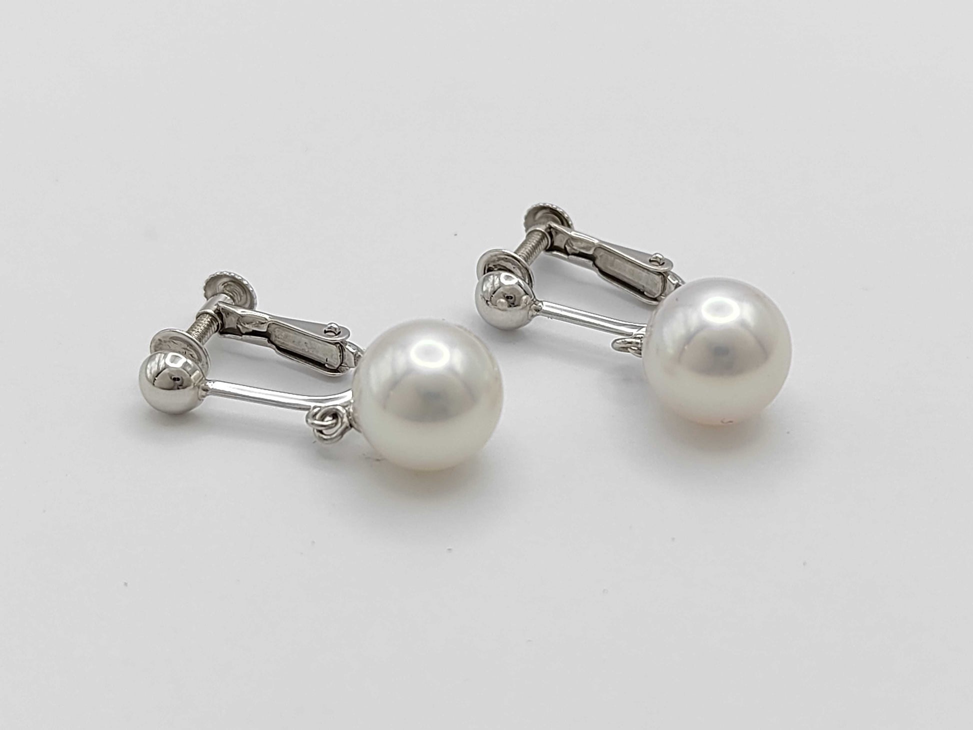 Pearl Earrings, Diameter: Approx. 8.5mm, 2 Pieces, 14K White Gold, 3.1g 