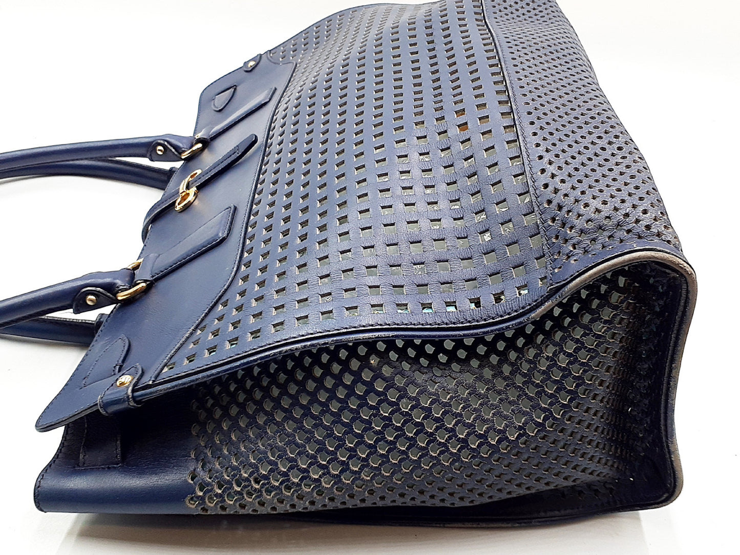 Salvatore Ferragamo Gancini handbag with gold hardware and perforated leather