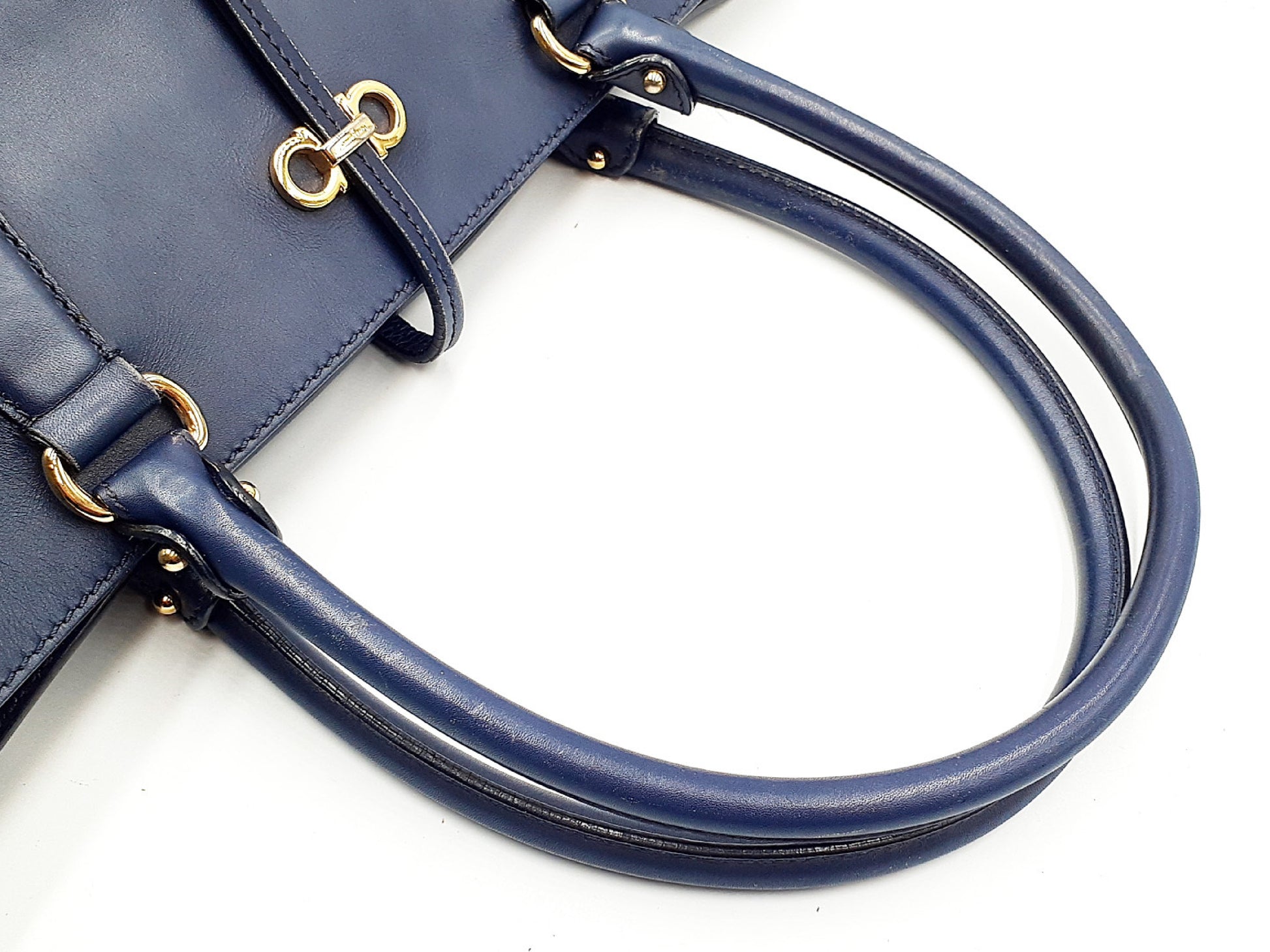 Salvatore Ferragamo Gancini handbag with gold hardware and perforated leather