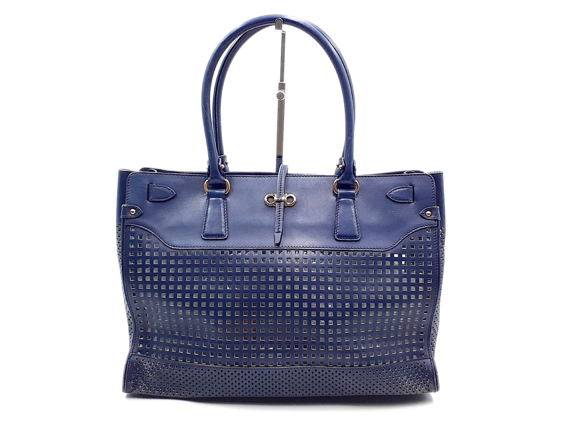 Salvatore Ferragamo Gancini handbag with gold hardware and perforated leather