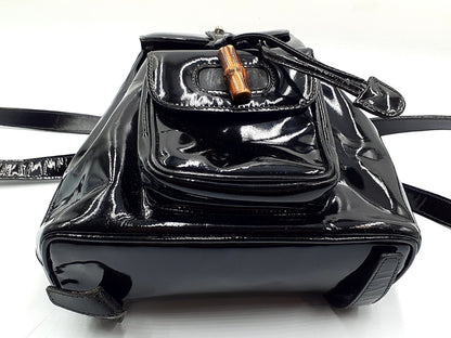 GUCCI Bamboo Backpack in Black Patent Leather with Gold Hardware 003.2058