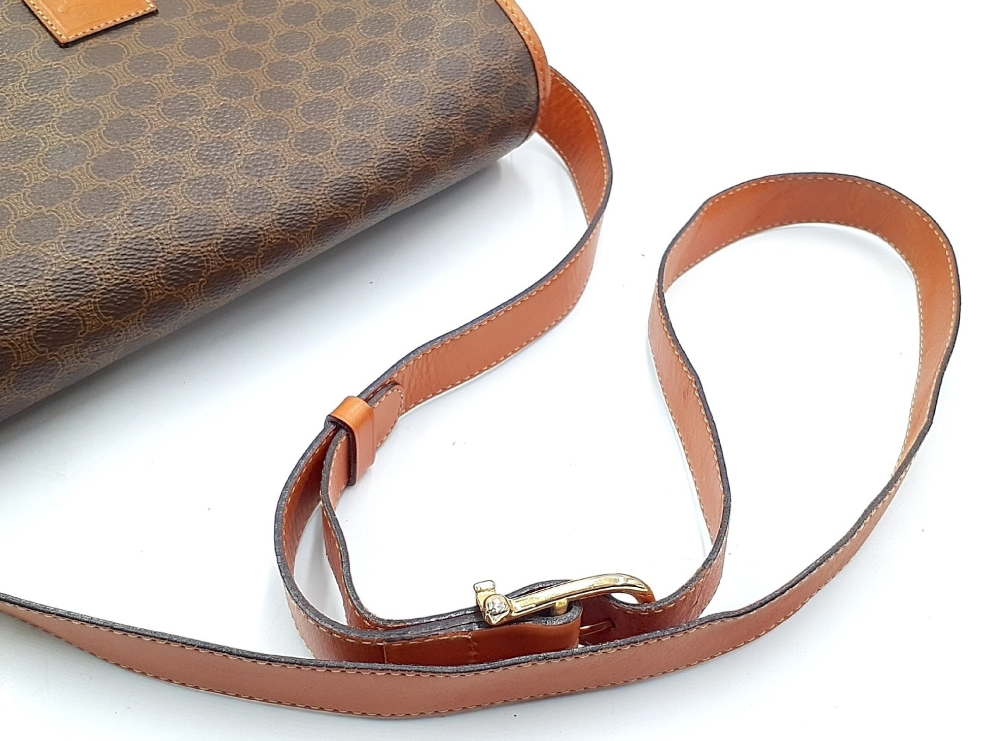 CELINE Macadam Pattern Gold Hardware Vintage Leather Shoulder Bag