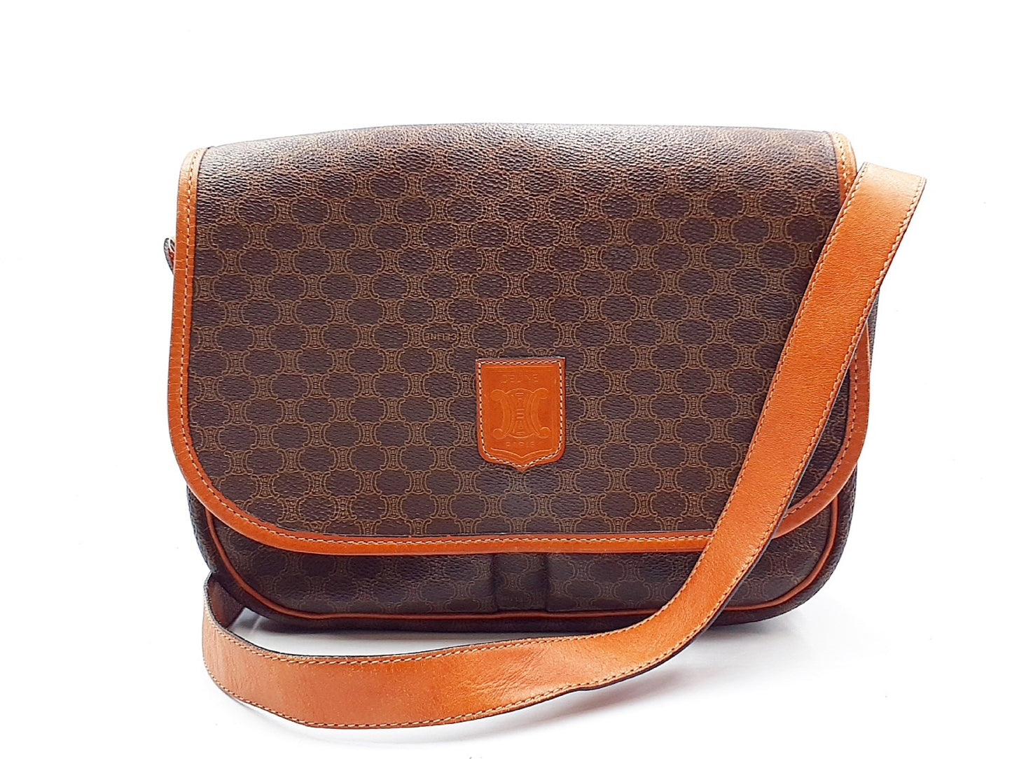 CELINE Macadam Pattern Gold Hardware Vintage Leather Shoulder Bag