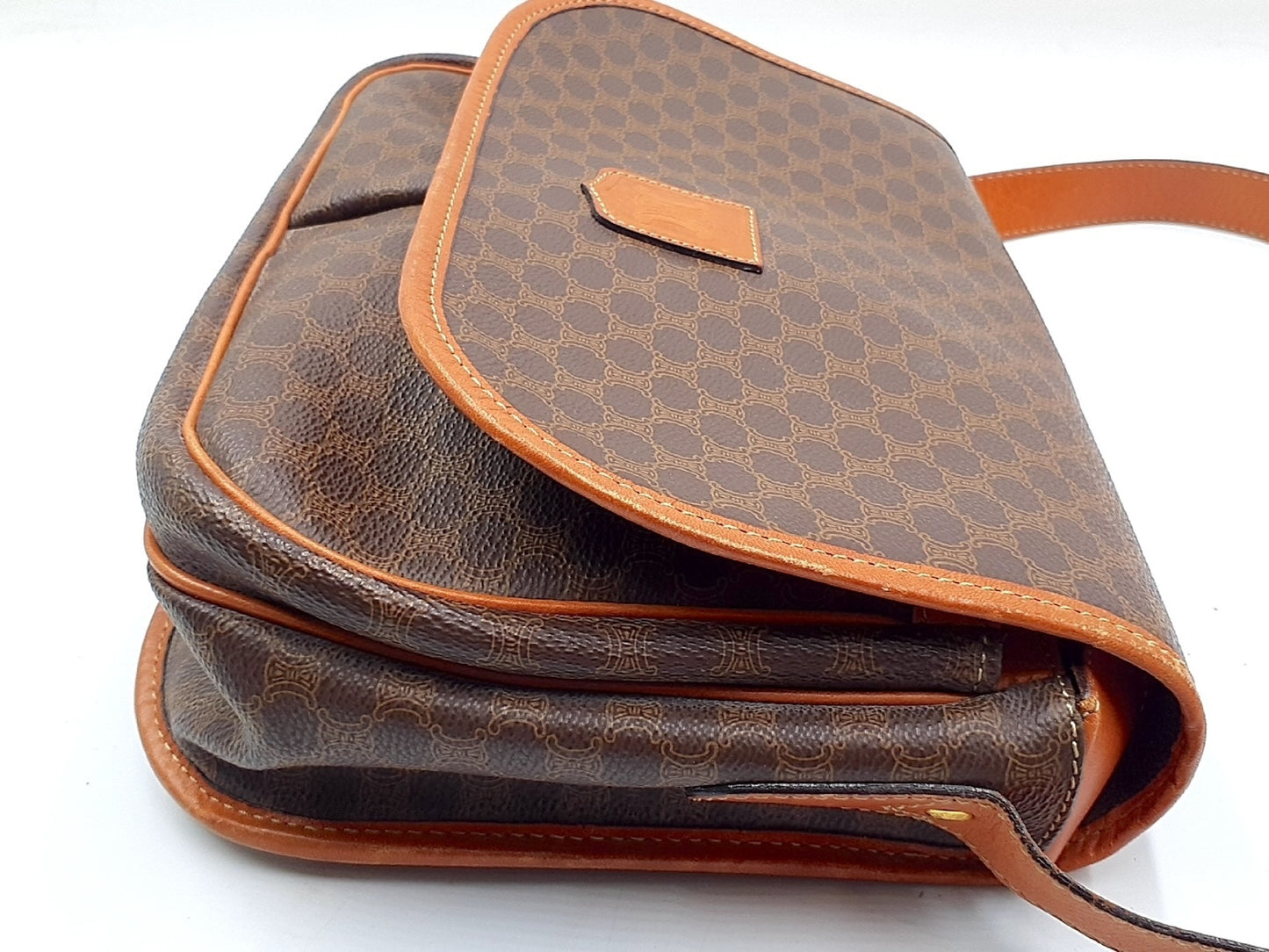 CELINE Macadam Pattern Gold Hardware Vintage Leather Shoulder Bag