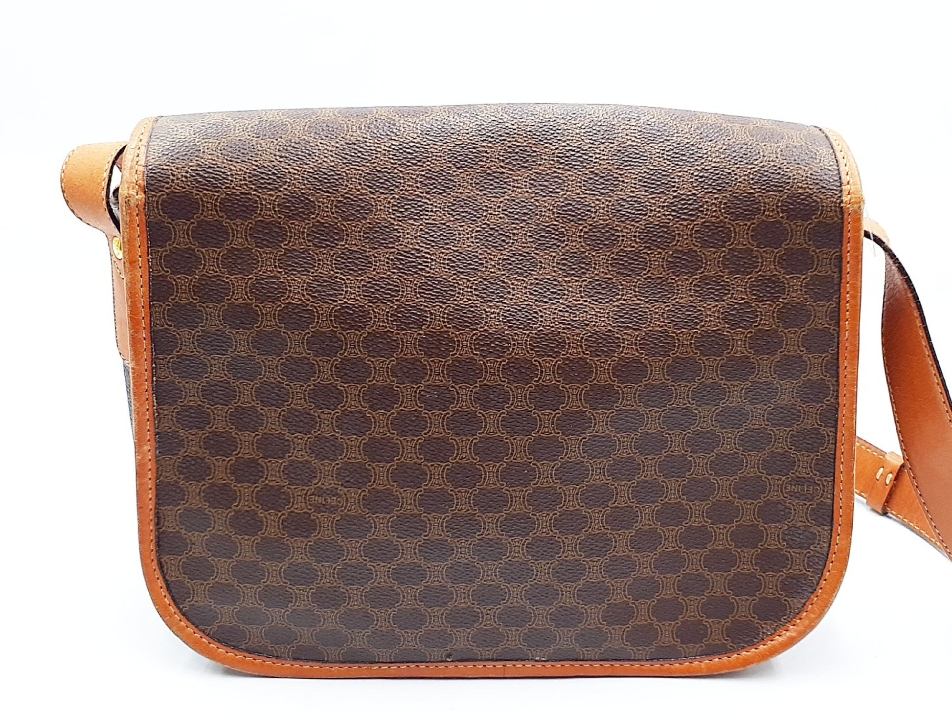 CELINE Macadam Pattern Gold Hardware Vintage Leather Shoulder Bag