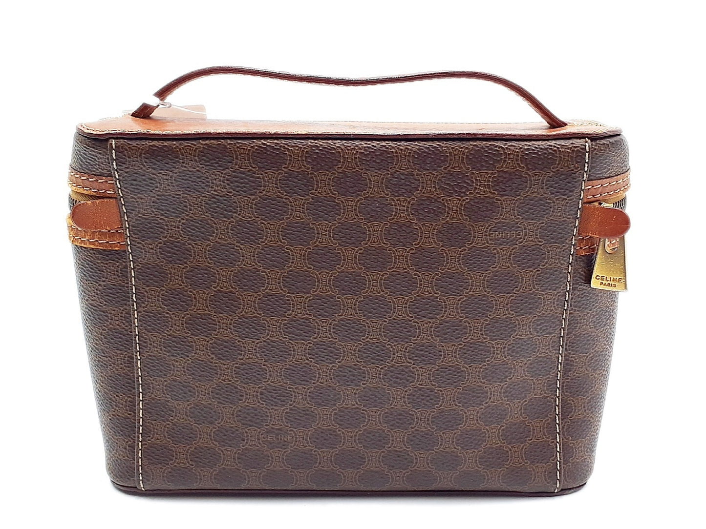 CELINE Macadam Pattern Gold Hardware Leather Vanity Bag