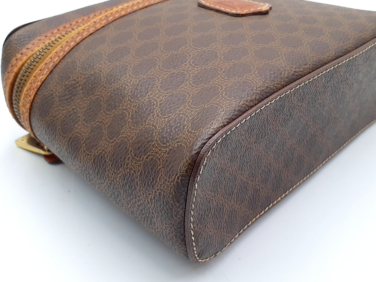 CELINE Macadam Pattern Gold Hardware Leather Vanity Bag