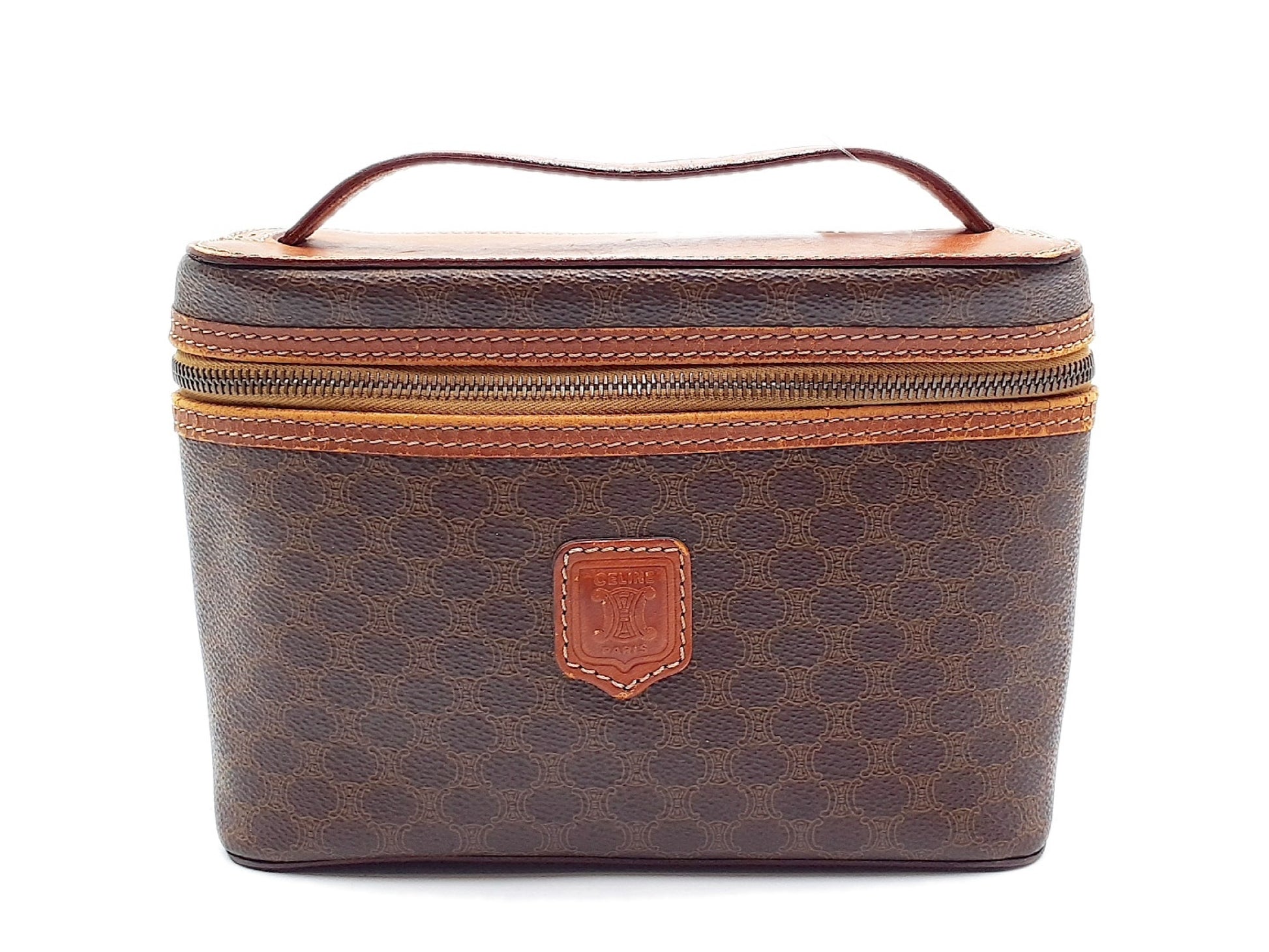 CELINE Macadam Pattern Gold Hardware Leather Vanity Bag