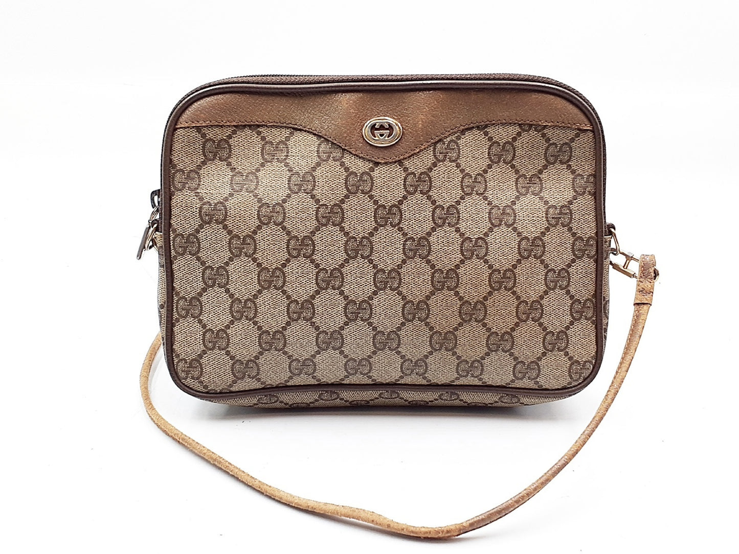 GUCCI GG Supreme Gold Hardware Leather Shoulder Bag