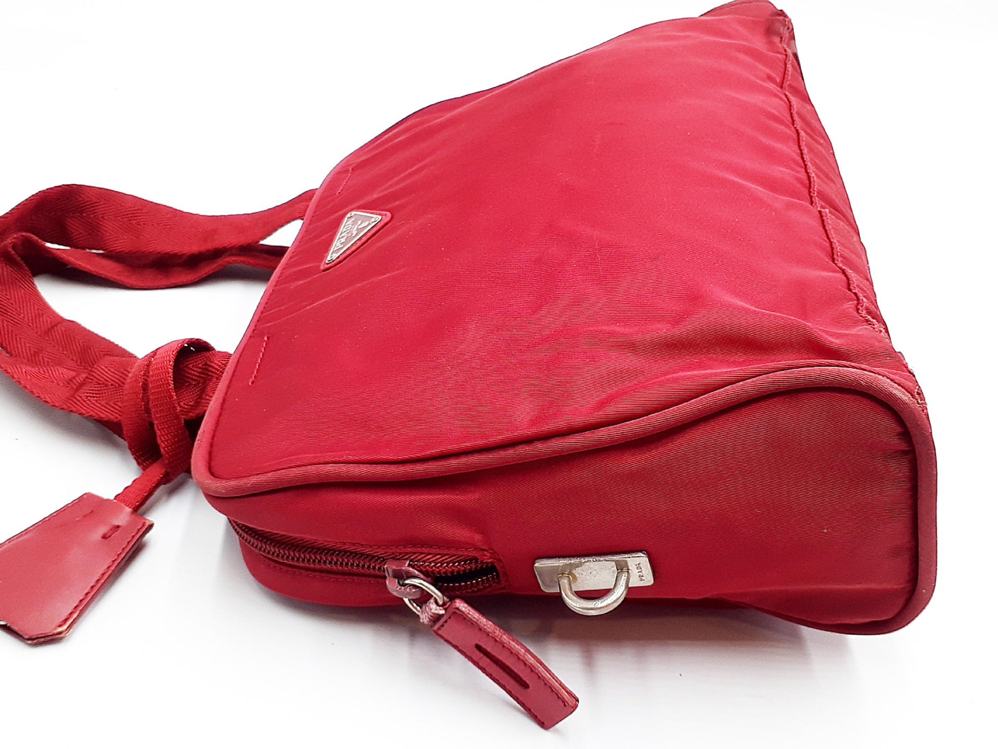 PRADA 3-piece nylon tote bag with triangular plate