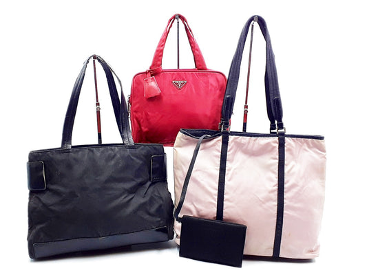 PRADA 3-piece nylon tote bag with triangular plate
