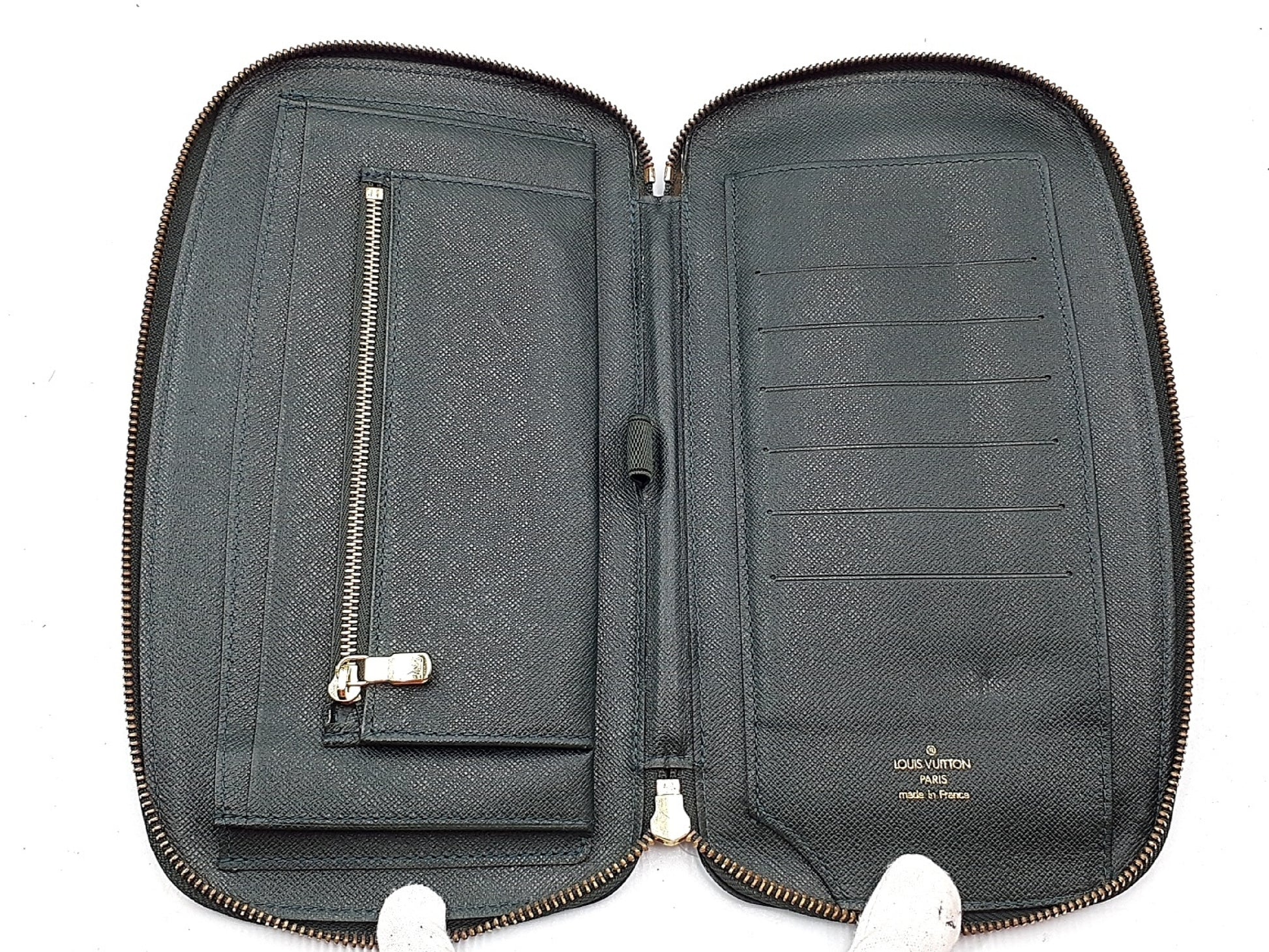 LOUIS VUITTON 4-Piece Set: Taiga Organizer, Monogram Cigarette Case, Damier Monogram iPhone Case, and Other Accessories