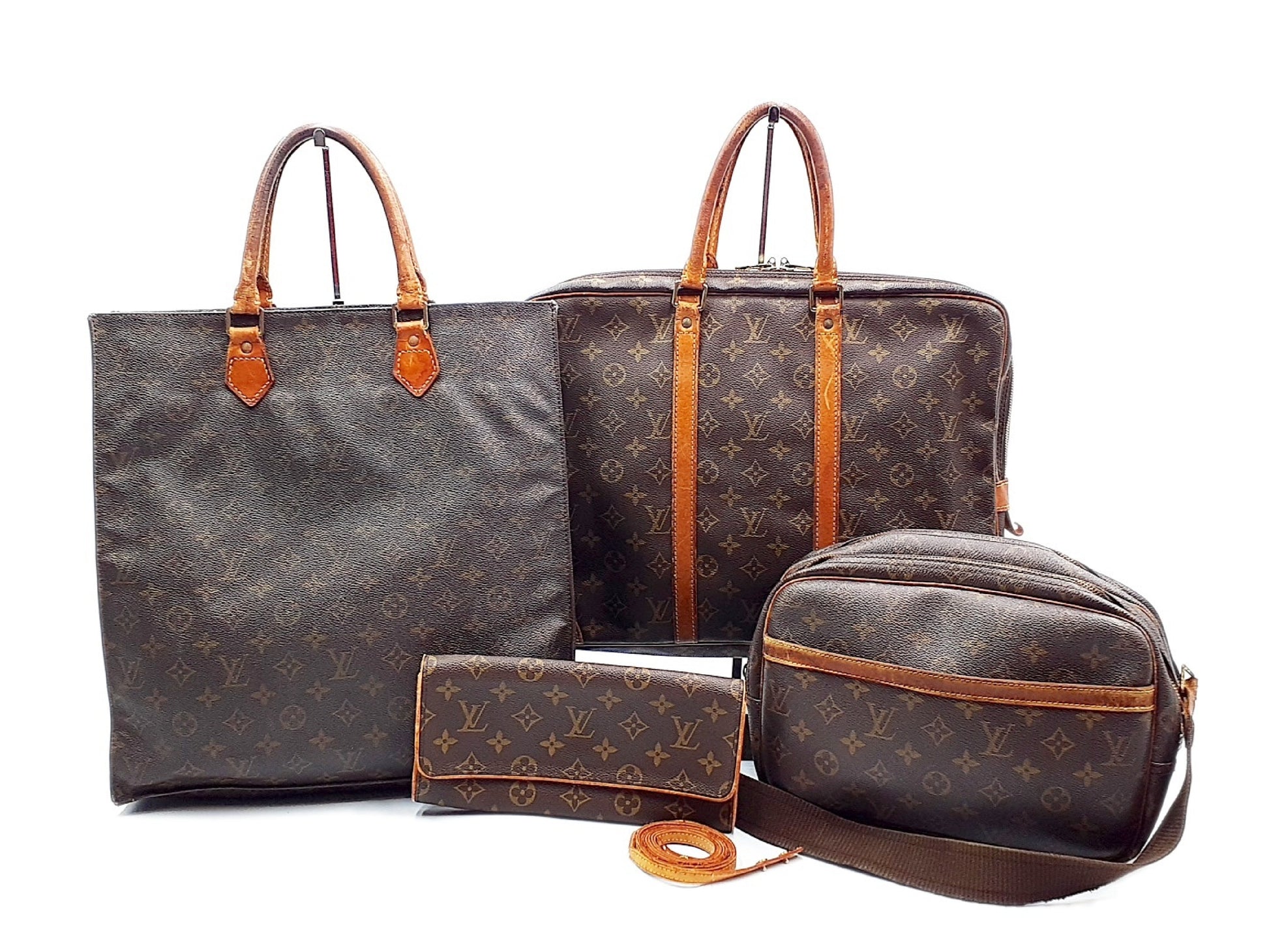 LOUIS VUITTON 4-piece set: Monogram Sac Plat Reporter PM, Pochette Twin GM, and Porte-Document Voyage bag