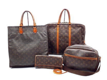 LOUIS VUITTON 4-piece set: Monogram Sac Plat Reporter PM, Pochette Twin GM, and Porte-Document Voyage bag
