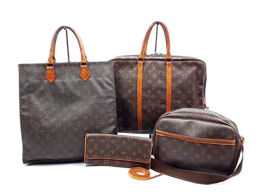 LOUIS VUITTON 4-piece set: Monogram Sac Plat Reporter PM, Pochette Twin GM, and Porte-Document Voyage bag
