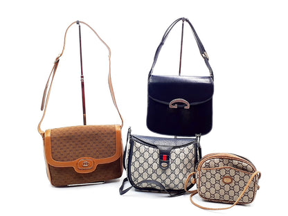 GUCCI 4-Piece Set GG Supreme Sherry Line Gold Hardware Vintage Leather Shoulder Bag