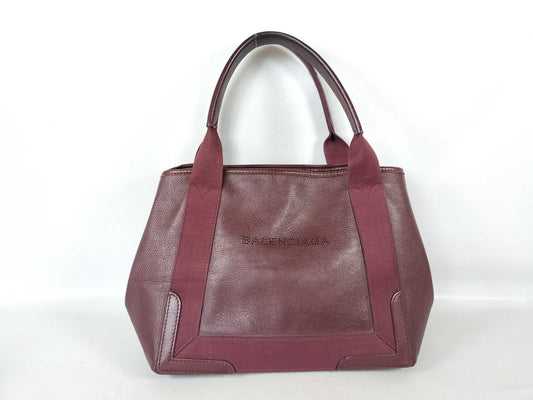 BALENCIAGA Navy Cabas Leather Tote Bag with Pouch