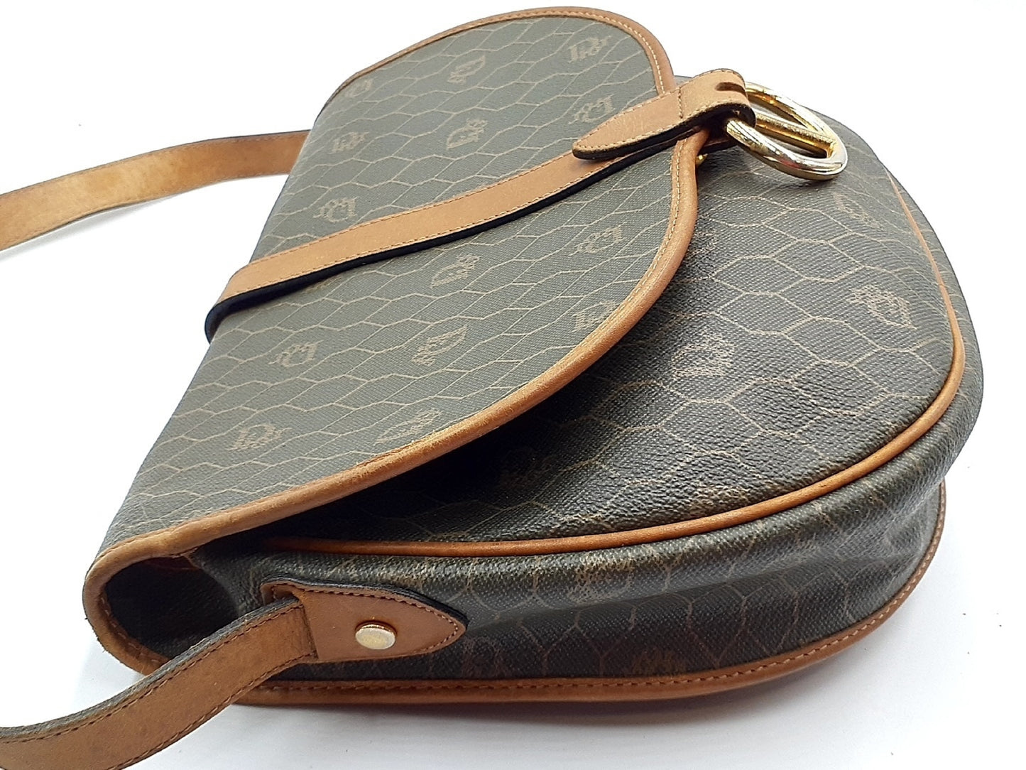 Dior 2-Piece Honeycomb Leather Shoulder Bag with Gold Hardware and Black Leather Shoulder Bag