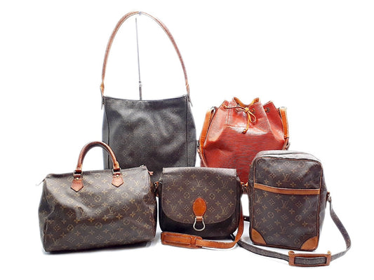 LOUIS VUITTON Monogram 5-Piece Set: Monogram Speedy 30, Saint-Cloud Looping GM, Danube, Epi, and Noe Two-Tone Handbags