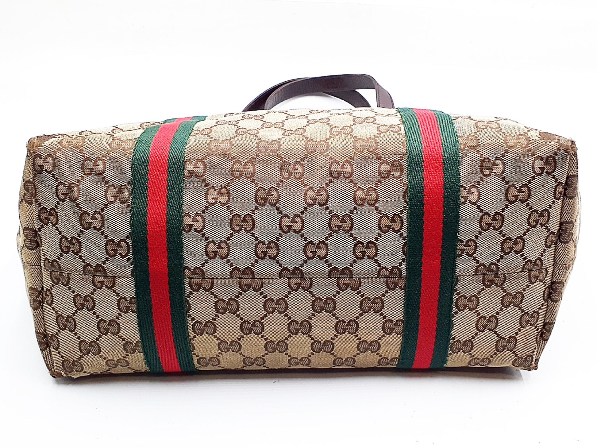 GUCCI 4-piece set: GG canvas, Sherry line, wood handle, leather tote, leather shoulder bag