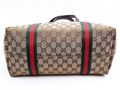 GUCCI 4-piece set: GG canvas, Sherry line, wood handle, leather tote, leather shoulder bag