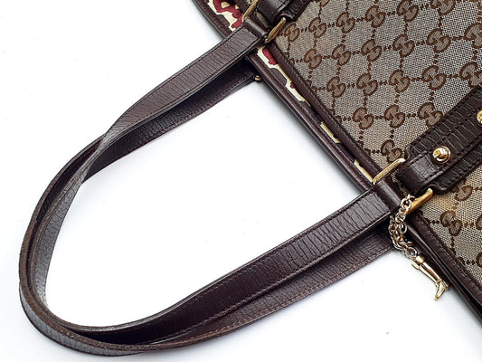 GUCCI 4-piece set: GG canvas, Sherry line, wood handle, leather tote, leather shoulder bag