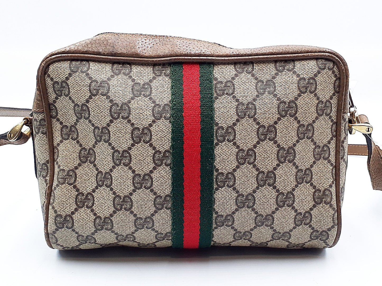 GUCCI GG Supreme Sherry Line Gold Hardware Leather Shoulder Bag