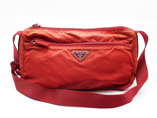 PRADA Nylon Triangle Plate Red Shoulder Bag
