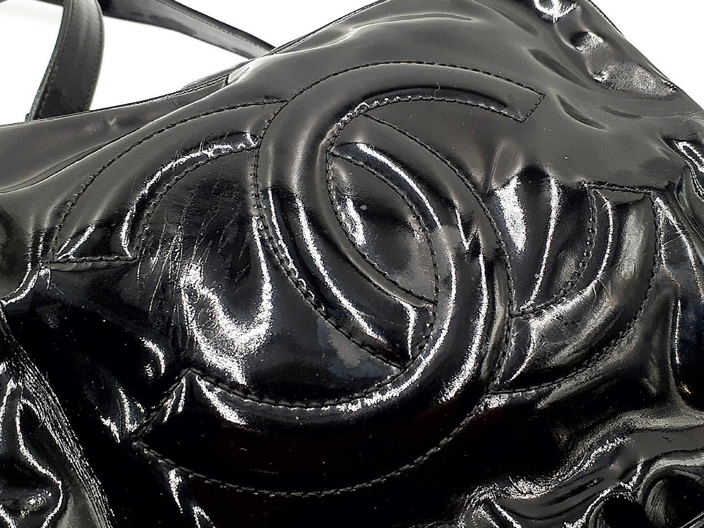 CHANEL 2-way handbag with strap, CC Coco Mark, patent leather, No. 4 series