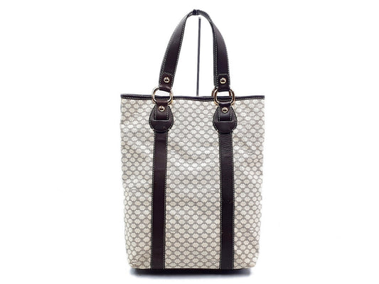 CELINE Macadam Pattern Gold Hardware Leather Tote Bag