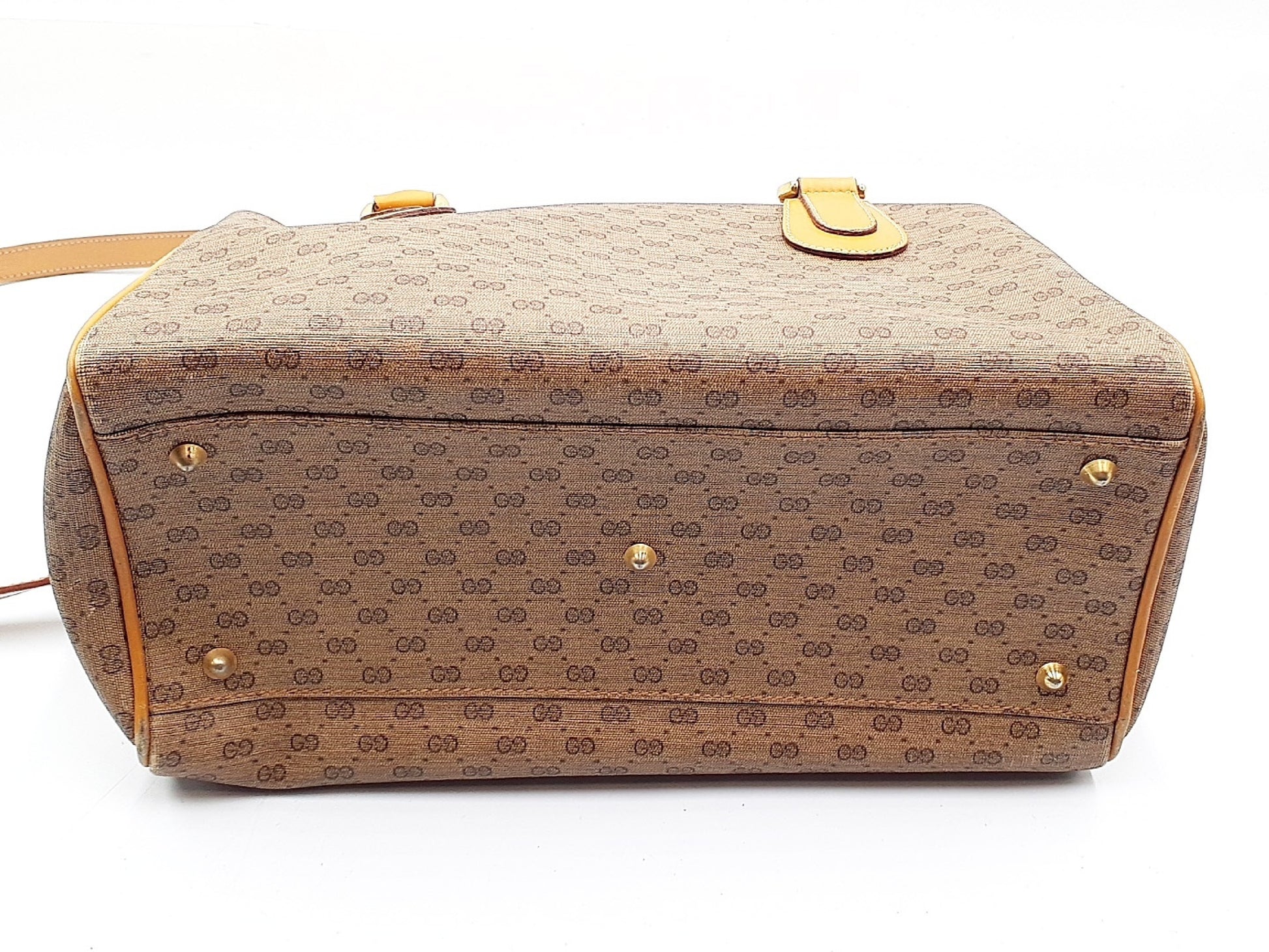 GUCCI 2-way Micro GG Leather Handbag with Strap, Gold Hardware