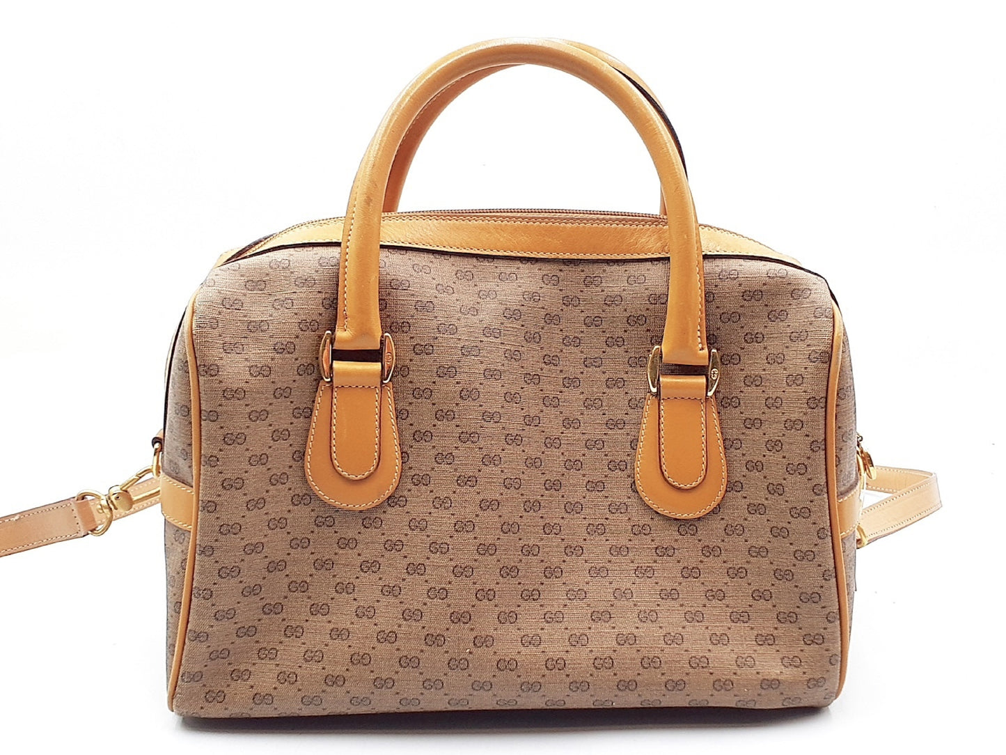 GUCCI 2-way Micro GG Leather Handbag with Strap, Gold Hardware