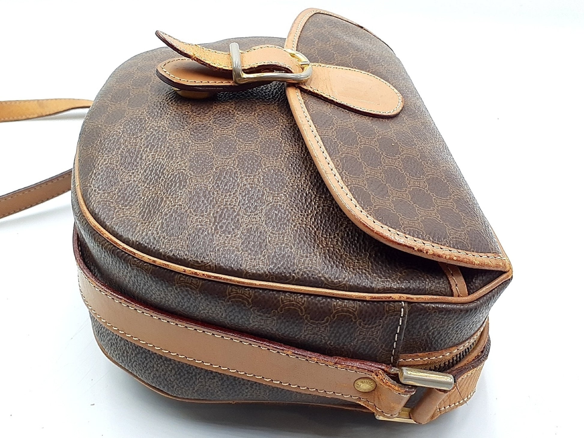 CELINE Macadam Pattern Gold Hardware Vintage Leather Shoulder Bag