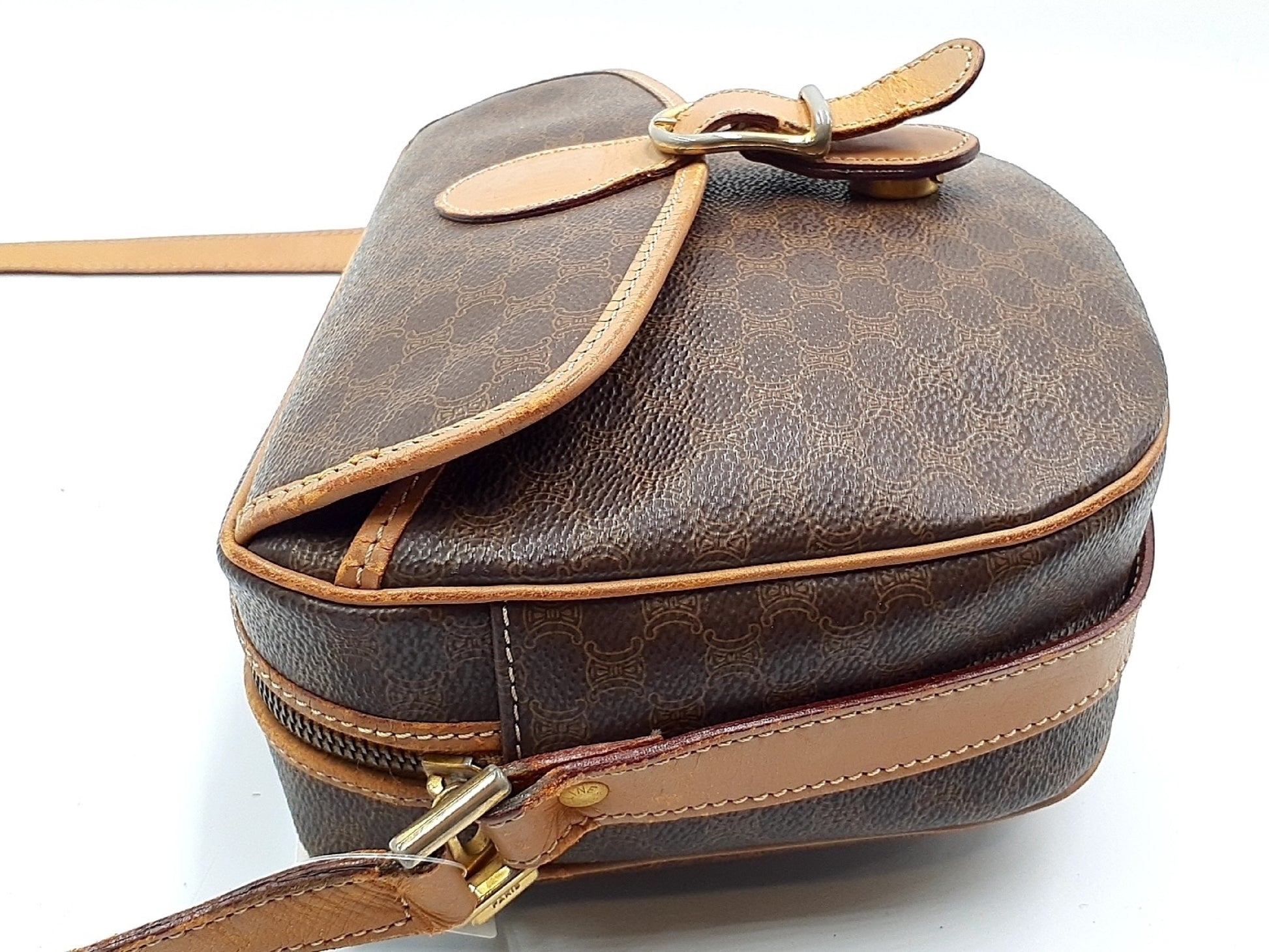 CELINE Macadam Pattern Gold Hardware Vintage Leather Shoulder Bag